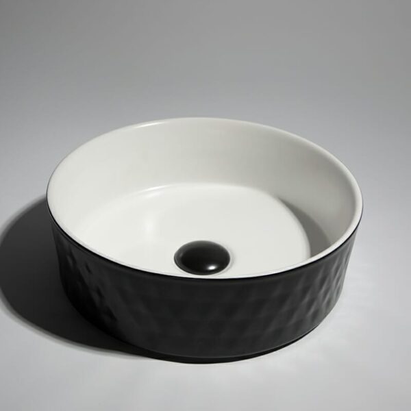 Levenge - 360mm Matte Black & Matte White Diamond Round Above Counter Basin - CLA-524BR-MB |360x360x120mm
