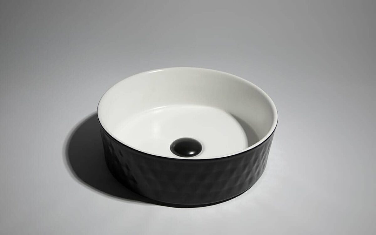 Levenge - 360mm Matte Black & Matte White Diamond Round Above Counter Basin - CLA-524BR-MB |360x360x120mm