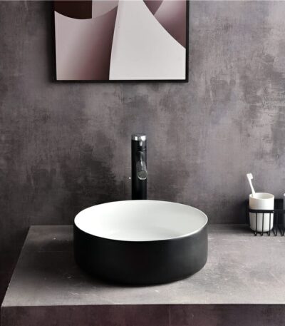 Levenge - 360mm Matte Black & Matte White Round Above Counter Basin - CLA-524B-MBW | 360x360x120mm