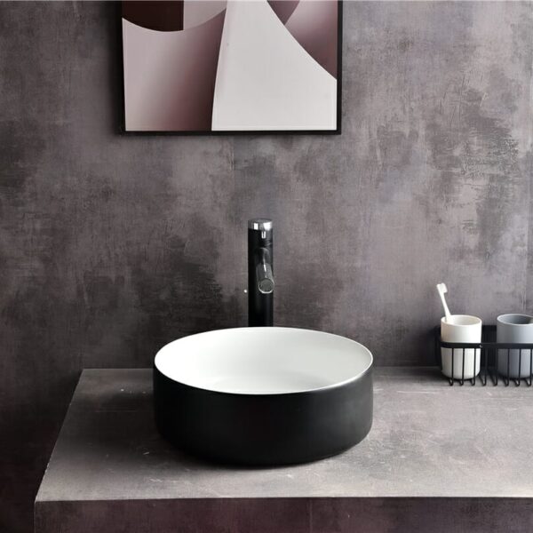 Levenge - 360mm Matte Black & Matte White Round Above Counter Basin - CLA-524B-MBW | 360x360x120mm