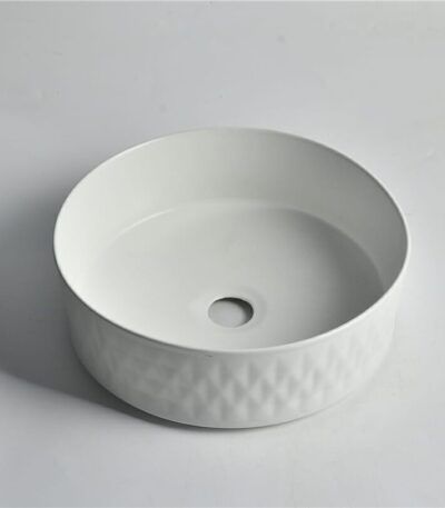Levenge - 360mm Matte White Diamond Round Ceramic Above Counter Basin - CLA-524BR-MW | 360x360x120mm