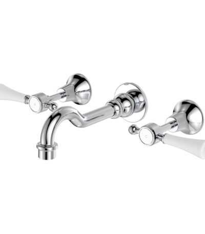 Lillian Lever Basin/Bath Wall Set. Chrome with Ceramic White Handle