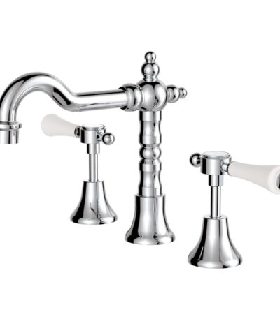 Lillian Lever Basin Set, Chrome with Ceramic White Handle