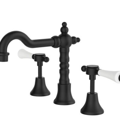 Lillian Lever Basin Set, Matte Black with Ceramic White Handle