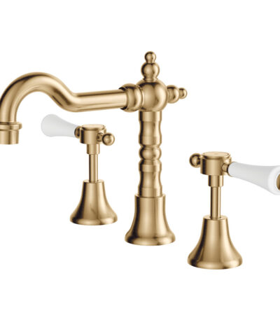 Lillian Lever Basin Set, Urban Brass with Ceramic White Handle