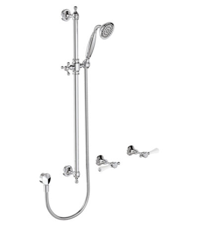 Lillian Lever Rail Shower Set, Chrome with Ceramic White Handle