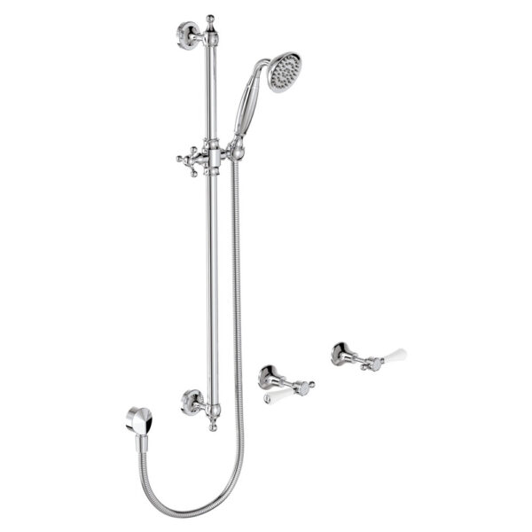 Lillian Lever Rail Shower Set, Chrome with Ceramic White Handle