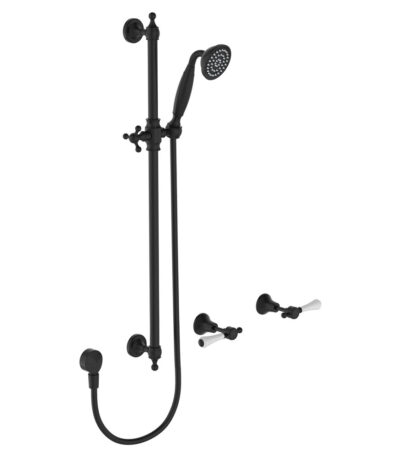 Lillian Lever Rail Shower Set, Matte Black with Ceramic White Handle