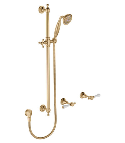 Lillian Lever Rail Shower Set, Urban Brass with Ceramic White Handle