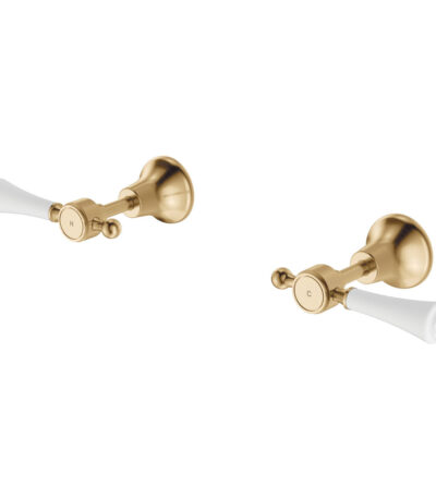 Lillian Lever Wall Top Assemblies, Urban Brass with Ceramic White Handle