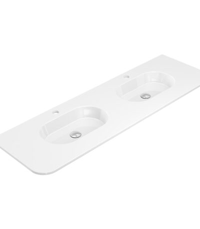 Lola Gloss Full Depth Curved Ceramic Basin Top Double Bowl 1500mm 1TH