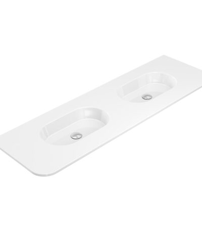 Lola Gloss Full Depth Curved Ceramic Basin Top Double Bowl 1500mm NTH