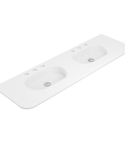 Lola Matte Full Depth Curved Ceramic Basin Top Double Bowl 1500mm 3TH