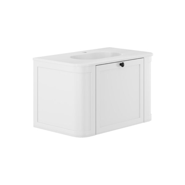 Lola Matte Mila Curved Satin White 750 Wall-Hung Vanity 1TH