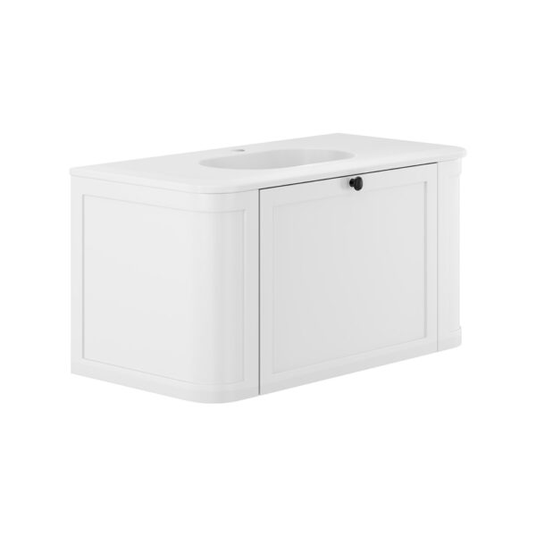 Lola Matte Mila Curved Satin White 900 Wall-Hung Vanity 1TH