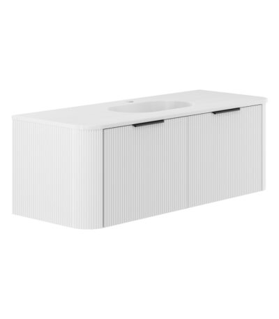 Lola Matte Minka Curved Satin White 1200 Wall-Hung Vanity 1TH