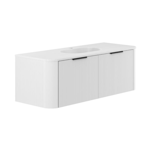 Lola Matte Minka Curved Satin White 1200 Wall-Hung Vanity 1TH