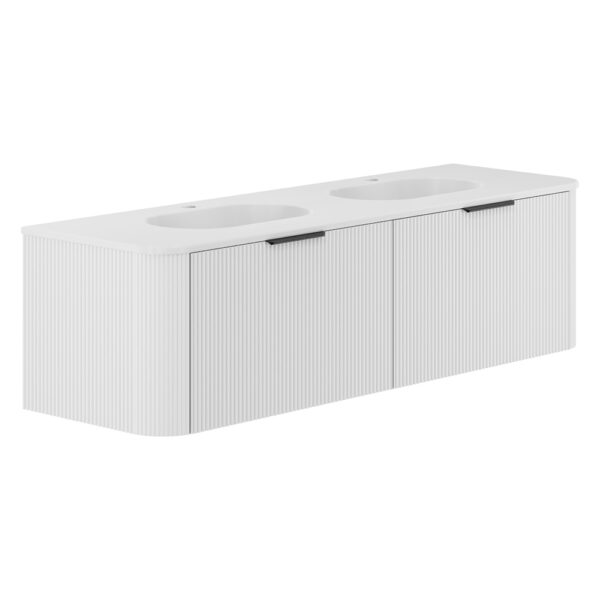 Lola Matte Minka Curved Satin White 1500 Wall-Hung Vanity 1TH