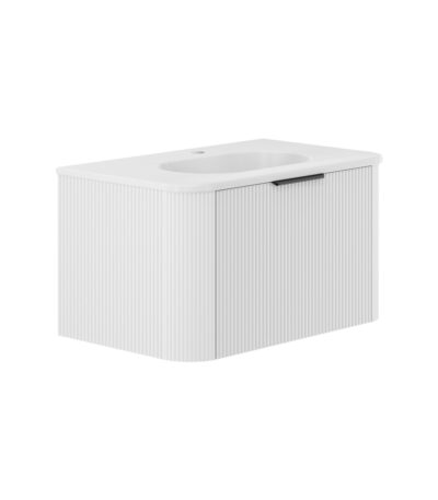 Lola Matte Minka Curved Satin White 750 Wall-Hung Vanity 1TH