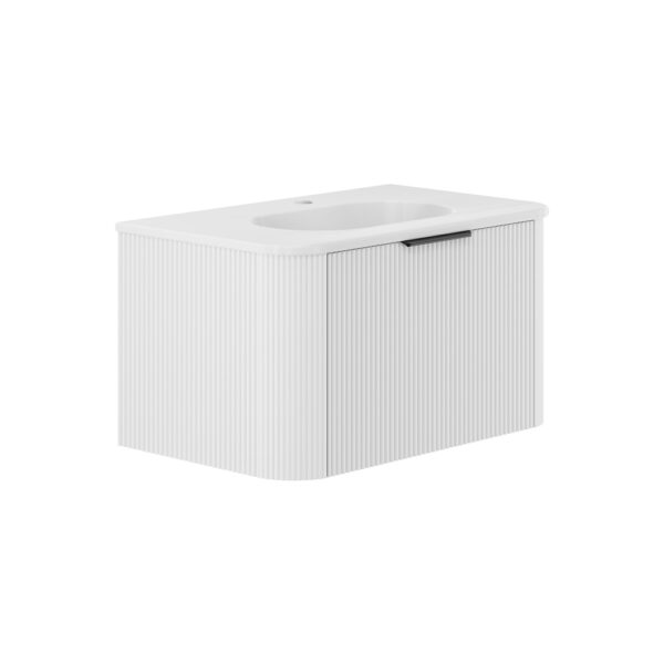 Lola Matte Minka Curved Satin White 750 Wall-Hung Vanity 1TH