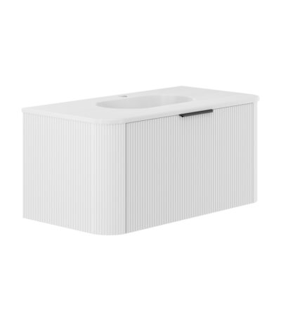 Lola Matte Minka Curved Satin White 900 Wall-Hung Vanity 1TH