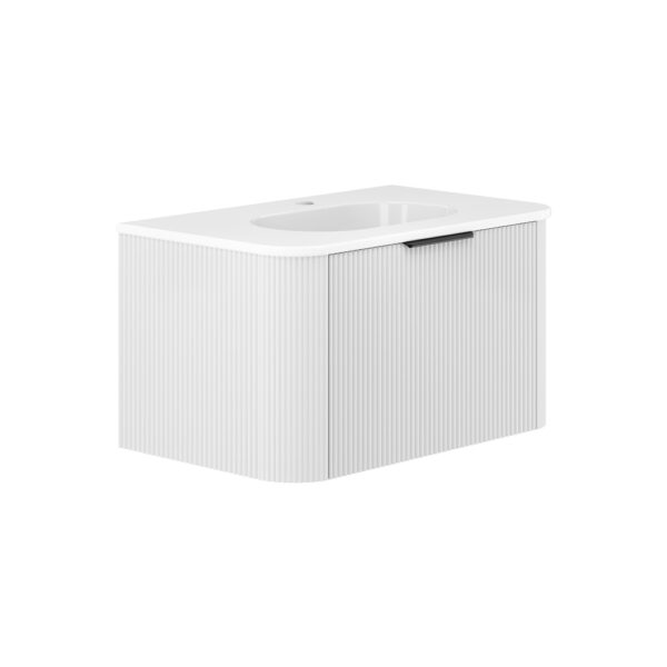 Lola Minka Curved Satin White 750 Wall-Hung Vanity 1TH