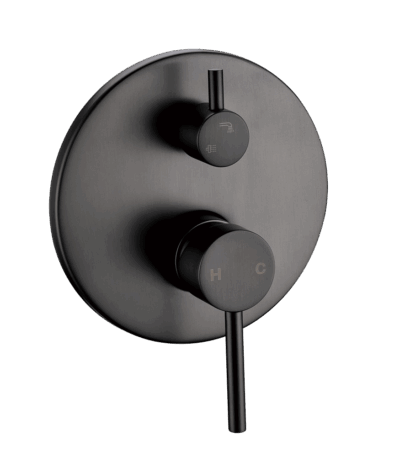 LUCID PIN Round Gun Metal Grey Wall Mixer with Diverter | GM0125-2.ST