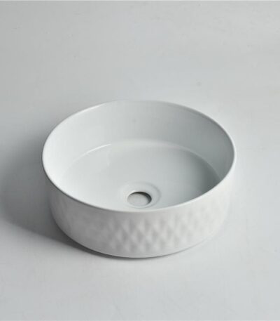 Luna - 360mm Gloss White Diamond Round Above Counter Basin - CLA-524-BR | 360*360*120mm