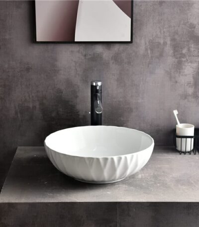 Luna - 400mm Gloss White Rubby Round Above Counter Basin - CLA-435-H | 400x400x120mm