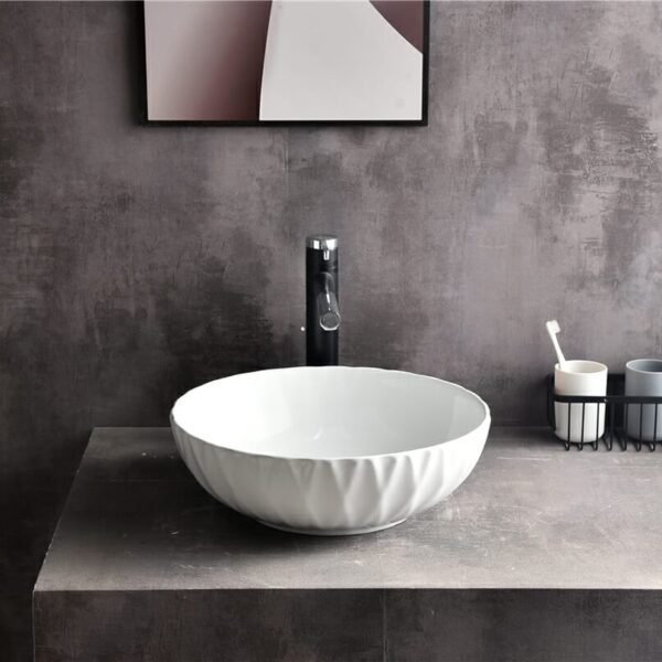 Luna - 400mm Gloss White Rubby Round Above Counter Basin - CLA-435-H | 400x400x120mm