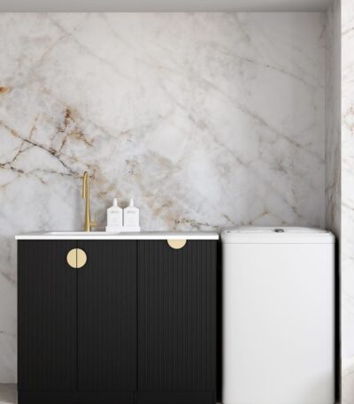 Marlo Black Base Laundry Cabinet with Stone Top and Sink 1060x600x900