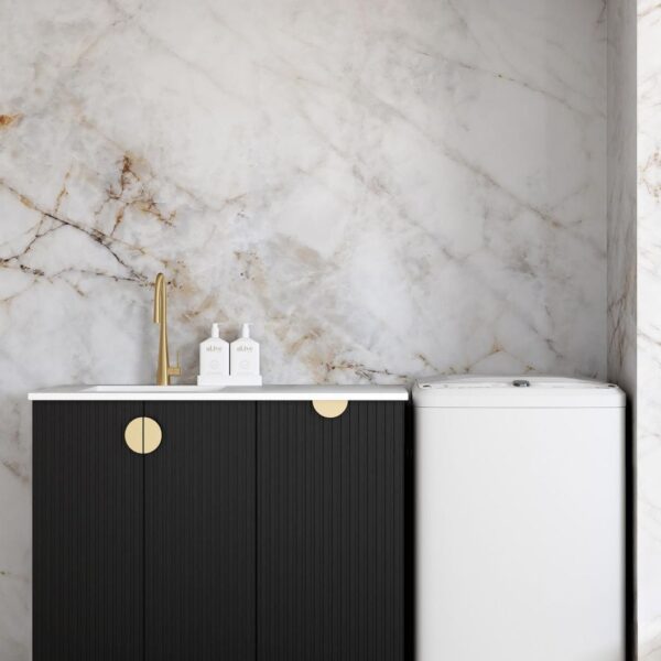Marlo Black Base Laundry Cabinet with Stone Top and Sink 1060x600x900