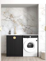 Marlo Black Base Laundry Cabinet with Stone Top and Sink 1300x600x900