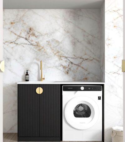 Marlo Black Base Laundry Cabinet with Stone Top and Sink 1300x600x900