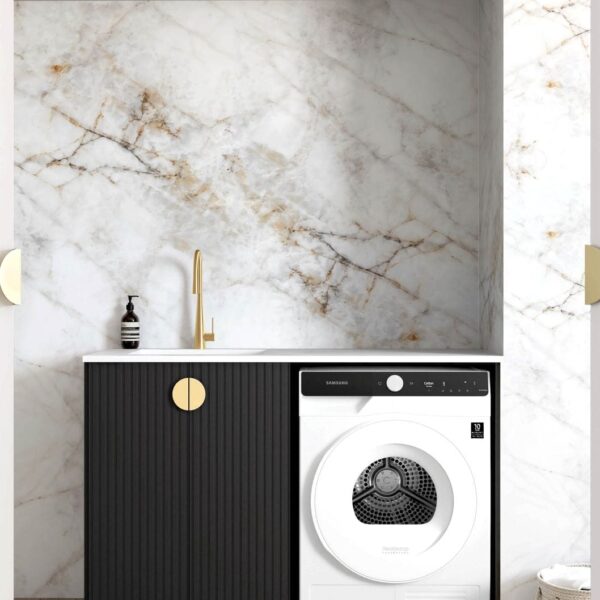 Marlo Black Base Laundry Cabinet with Stone Top and Sink 1300x600x900