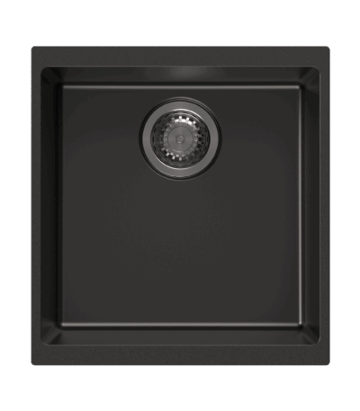 Matt Black Carysil Enigma N100M Granite Single Bowl Stone Kitchen Sink - 430x460x200mm | TWM-EN100M