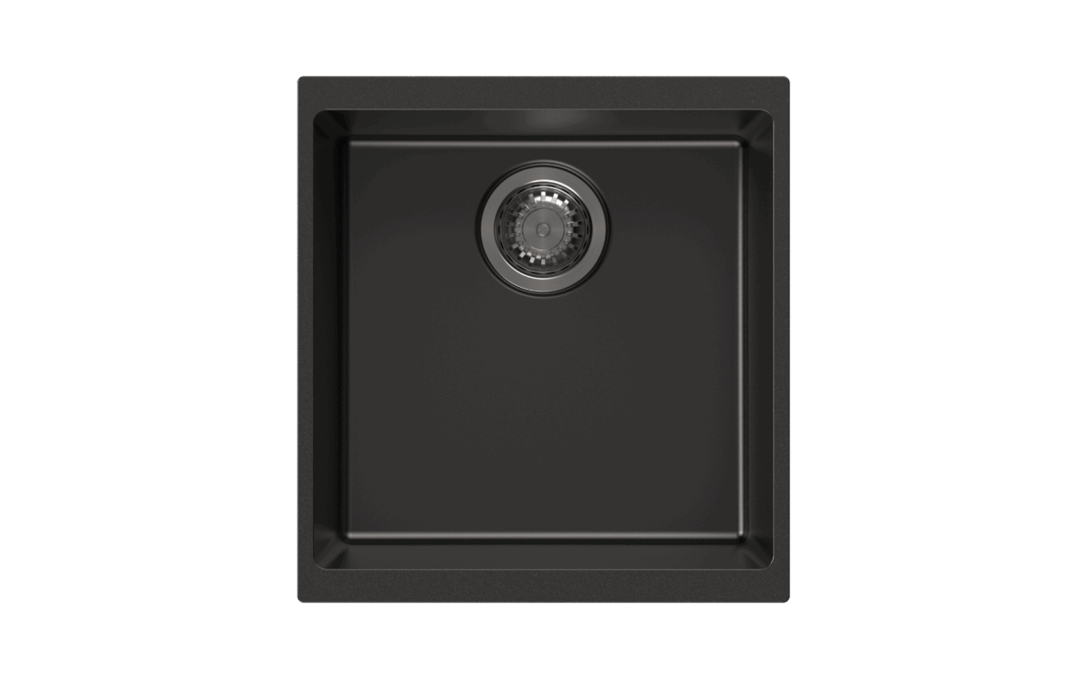 Matt Black Carysil Enigma N100M Granite Single Bowl Stone Kitchen Sink - 430x460x200mm | TWM-EN100M