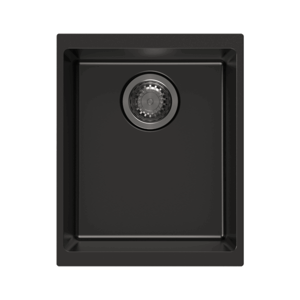 Matt Black Carysil Enigma N100N Granite Single Bowl Stone Kitchen Sink - 370x460x200mm | TWM-EN100N
