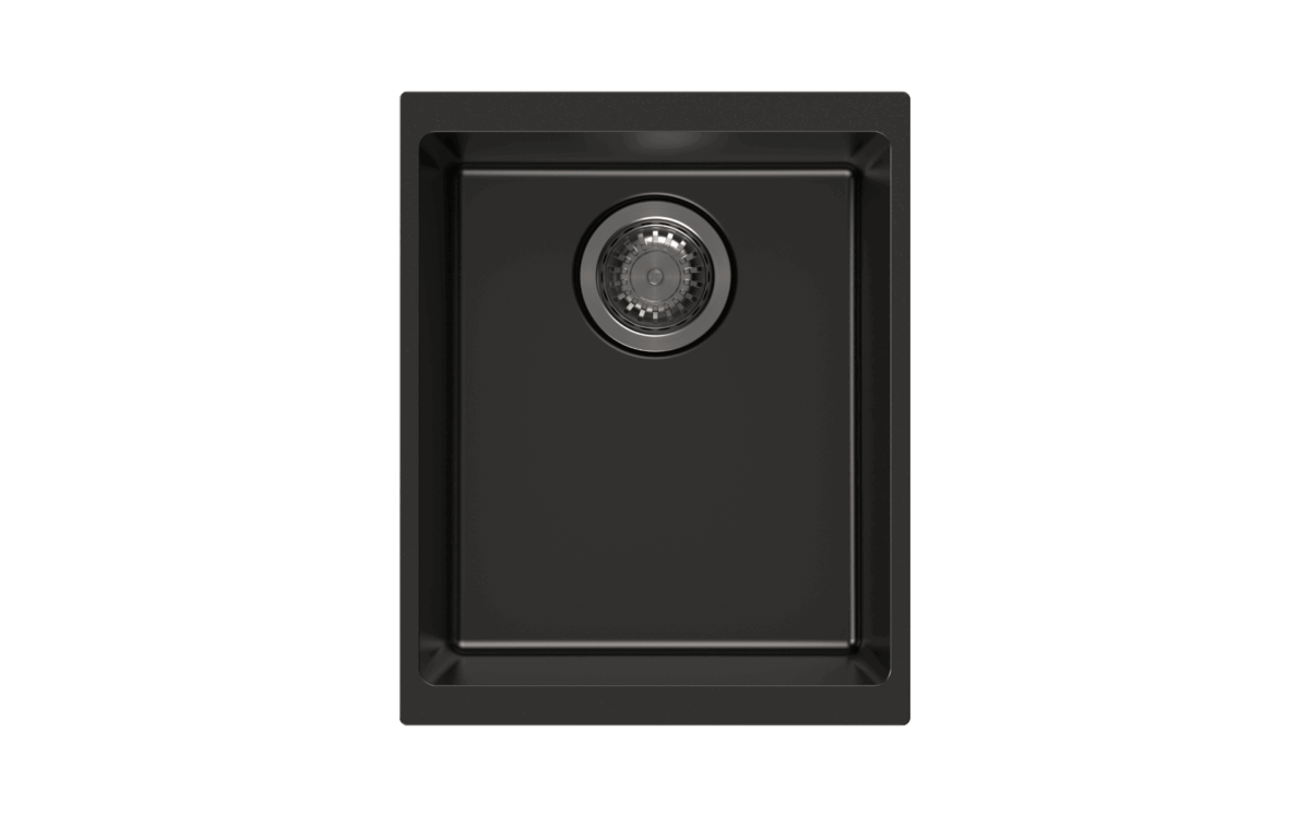 Matt Black Carysil Enigma N100N Granite Single Bowl Stone Kitchen Sink - 370x460x200mm | TWM-EN100N