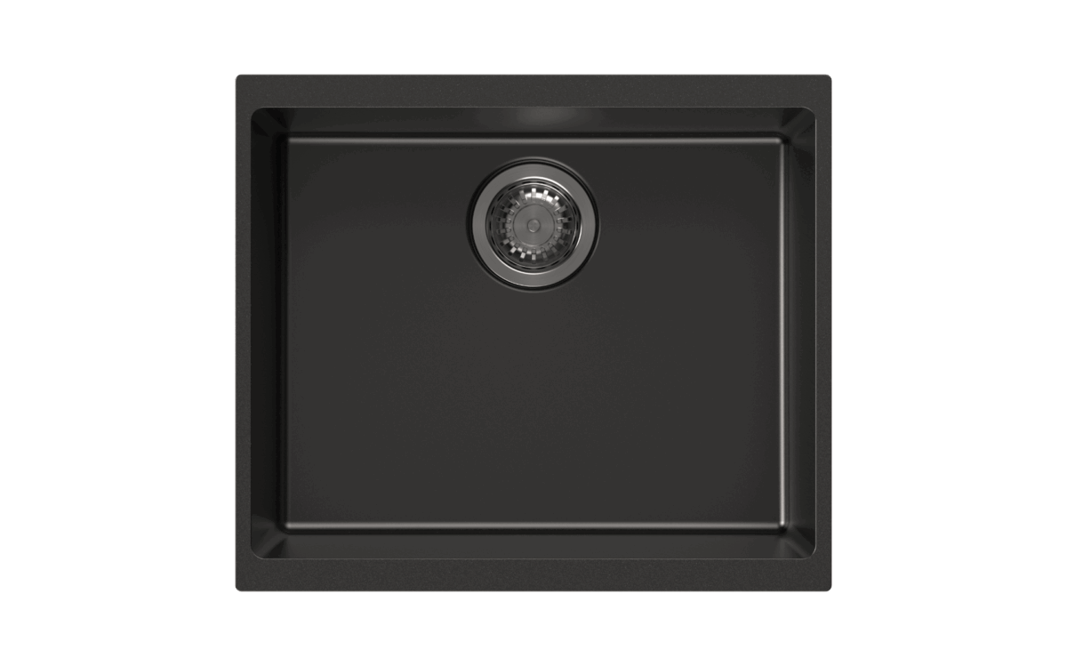 Matt Black Carysil Enigma N100S Granite Single Bowl Stone Kitchen Sink - 530x460x200mm | TWM-EN100S