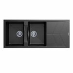 Matt Black Carysil Jazz D-200 Double Bowl with Drain Board Stone Kitchen Sink - 1150x500mm | TWMD-200J