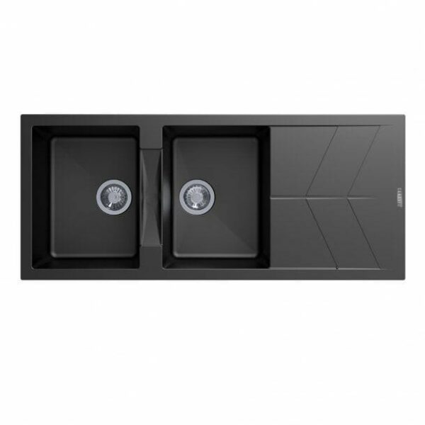 Matt Black Carysil Jazz D-200 Double Bowl with Drain Board Stone Kitchen Sink - 1150x500mm | TWMD-200J