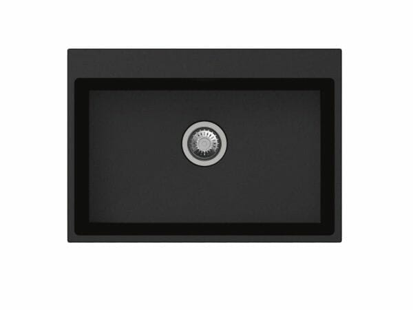 Matt Black Carysil Waltz 680 Granite Single Bowl Stone Kitchen Sink - 680x500x220mm | TWMW680