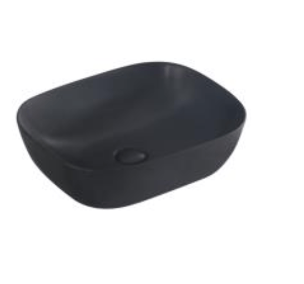 Matt Black Round-Edged Rectangular Ceramic Basin | 465 x 375 x 120mm | PA4637MB