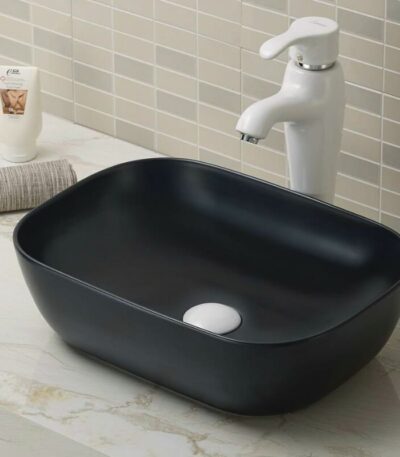 Matte Black Round-Edged Rectangle Ceramic Basin | 460x330x140mm | K2426-CBK-M