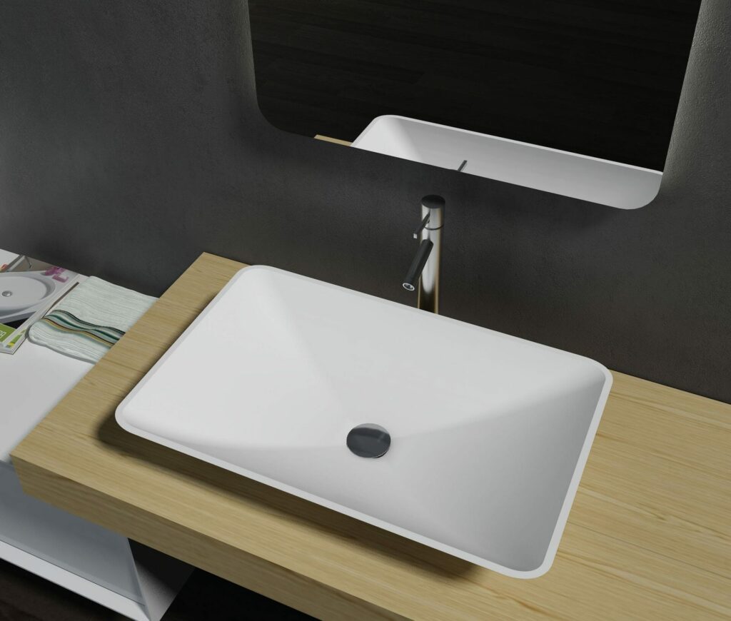 Matte White Flat Rectangle Artificial Stone Basin | 600x390x120mm | SE1220