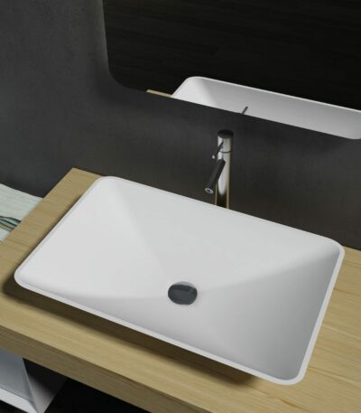 Matte White Flat Rectangle Artificial Stone Basin | 600x390x120mm | SE1220