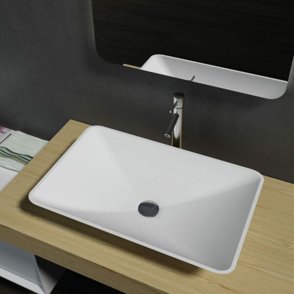 Matte White Flat Rectangle Artificial Stone Basin | 600x390x120mm | SE1220