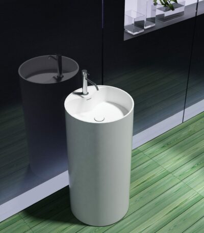 Matte White Freestanding Cylinder Artificial Stone Basin | 450x450x900mm | SE1102