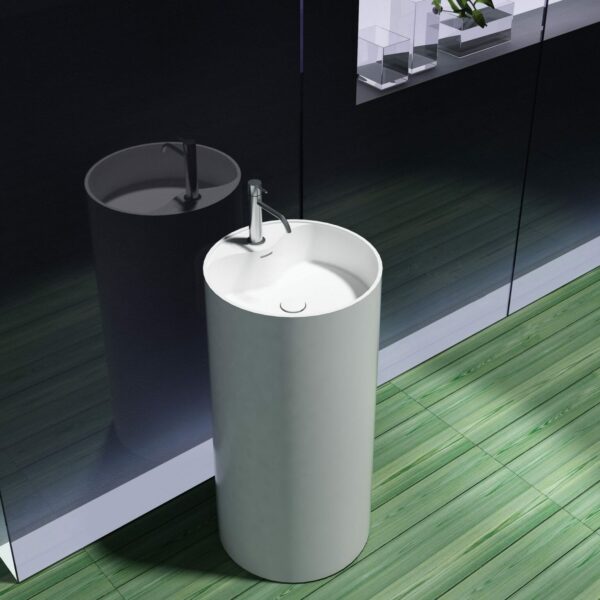 Matte White Freestanding Cylinder Artificial Stone Basin | 450x450x900mm | SE1102